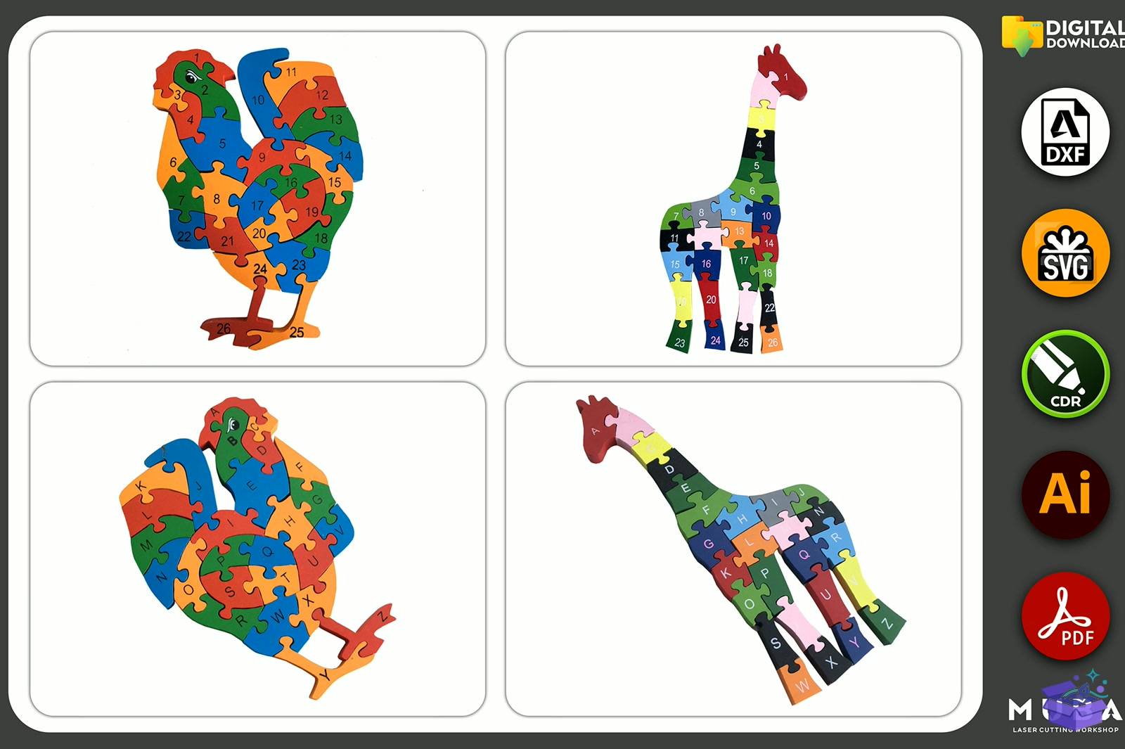 Lazer Kesim Kids Ahşap Yapboz - Lazer Kesim ve Çizim Dosyası (SVG, DXF, EPS, PNG) - detaylı önizleme 2
