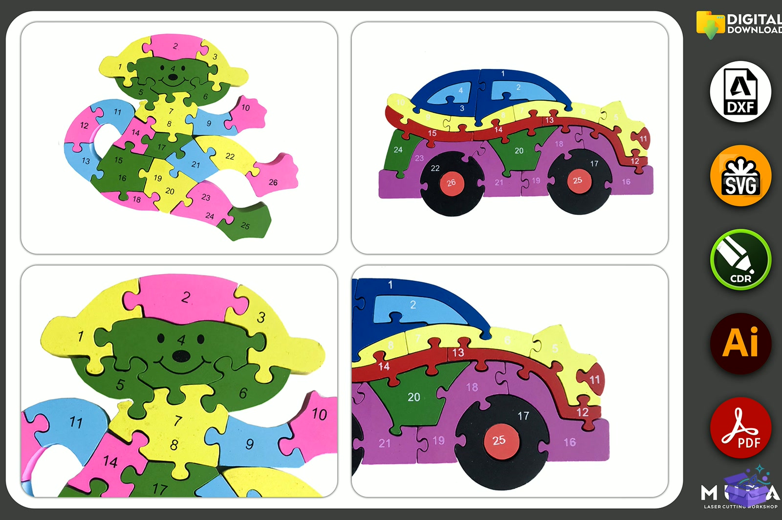 Lazer Kesim Kids Ahşap Yapboz - Lazer Kesim ve Çizim Dosyası (SVG, DXF, EPS, PNG) - detaylı önizleme 3