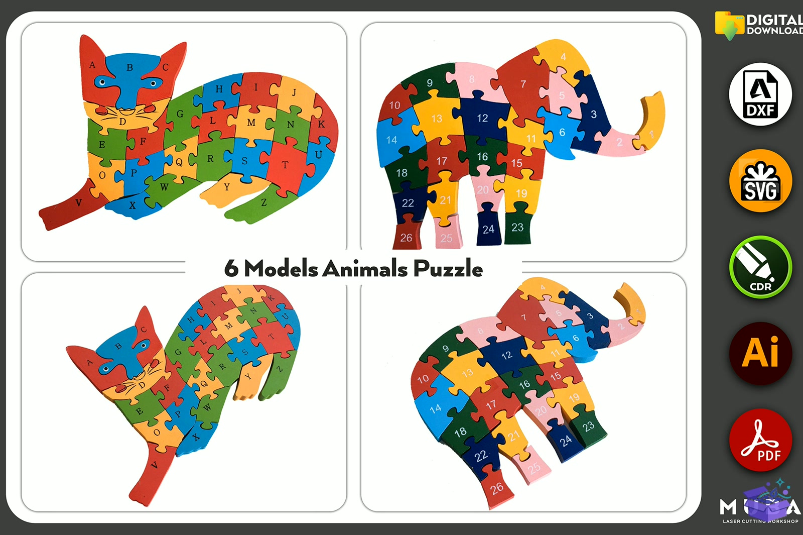 Lazer Kesim Kids Ahşap Yapboz - Lazer Kesim ve Çizim Dosyası (SVG, DXF, EPS, PNG) - detaylı önizleme 4