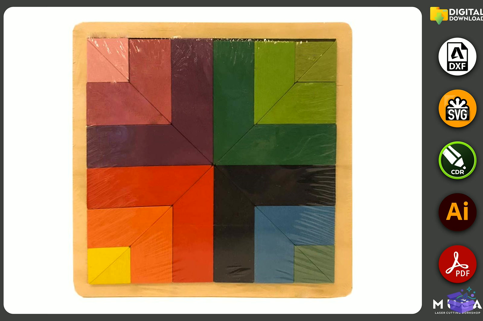 Tangram Lazer Kesim Kids Ahşap Yapboz Jigsaw - Lazer Kesim ve Çizim Dosyası (SVG, DXF, EPS, PNG) - detaylı önizleme 2