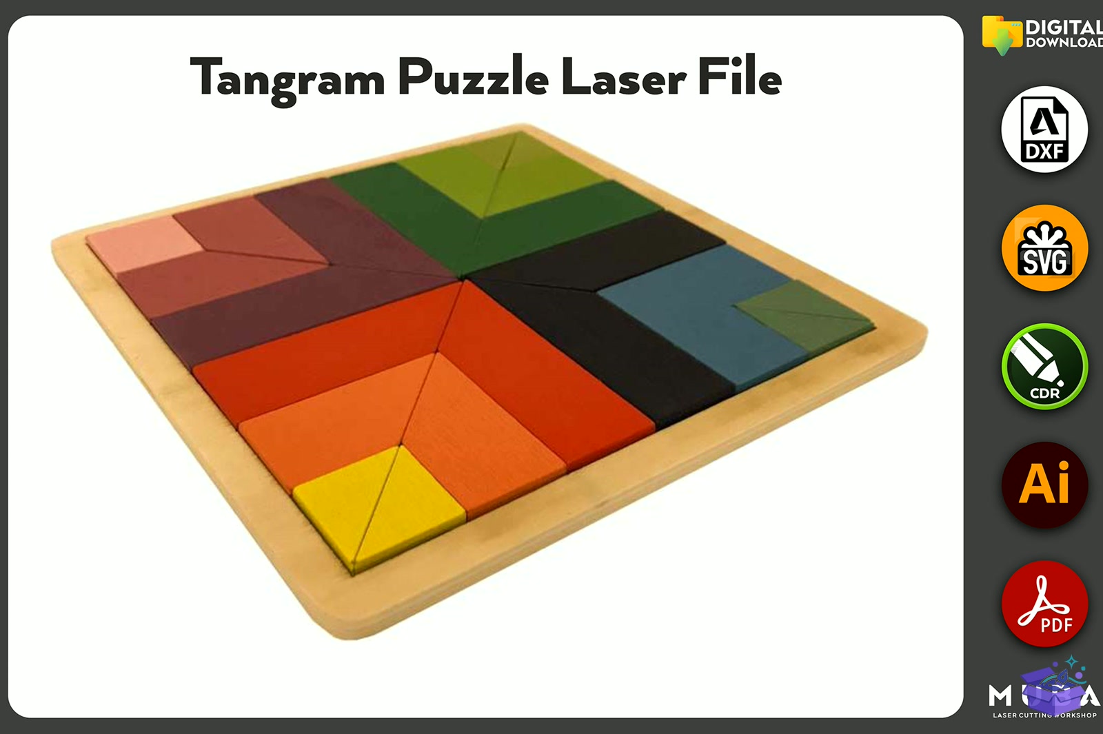 Tangram Lazer Kesim Kids Ahşap Yapboz Jigsaw - Lazer Kesim ve Çizim Dosyası (SVG, DXF, EPS, PNG) - detaylı önizleme 4