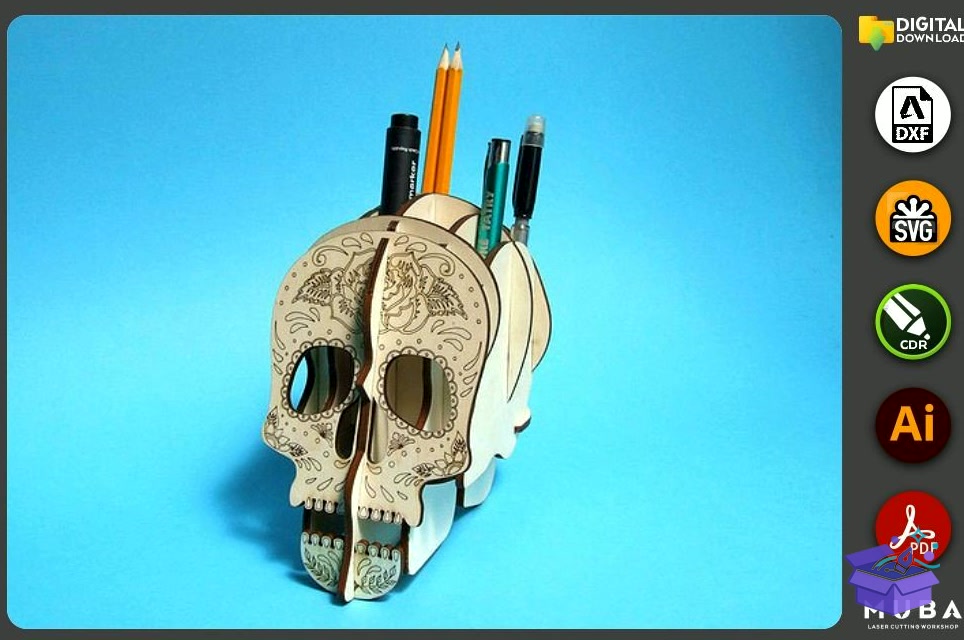 Skull Masaüstü Kalemlik Skull Head Desk Storage - Lazer Kesim ve Çizim Dosyası (SVG, DXF, EPS, PNG) - Lazer Kesim Dosyaları İndir (DXF, SVG, EPS)