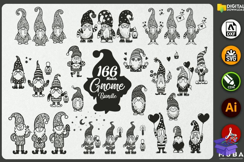 166 Pcs Yılbaşı Gnome SVG - Lazer Kesim ve Çizim Dosyası (SVG, DXF, EPS, PNG) - Lazer Kesim Dosyaları İndir (DXF, SVG, EPS)