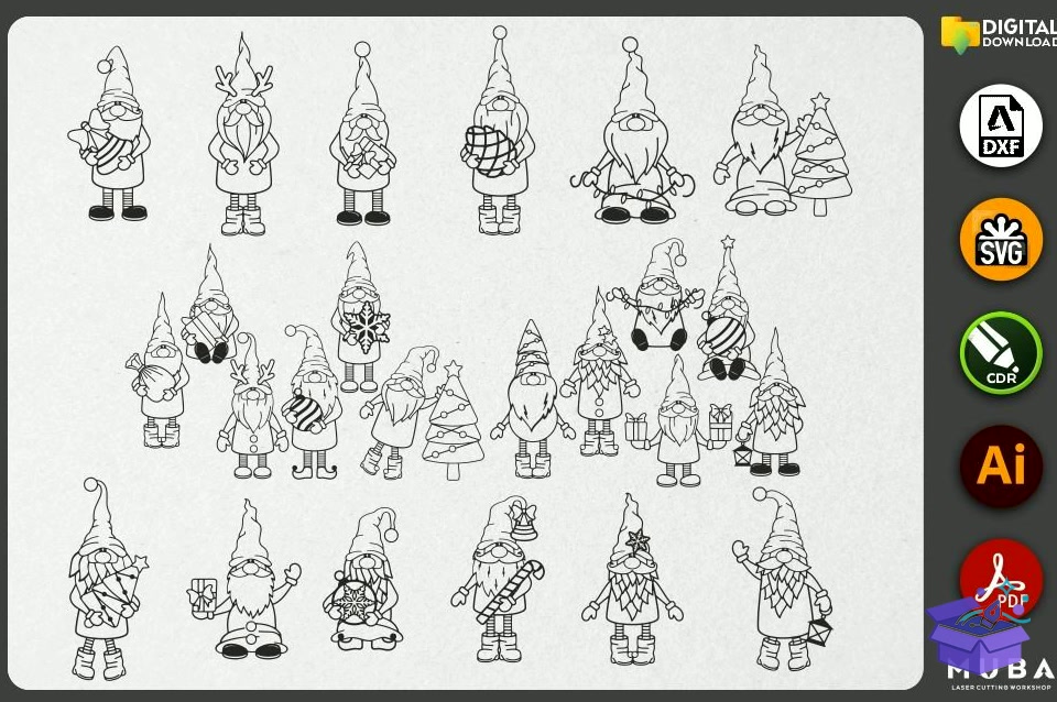 166 Pcs Yılbaşı Gnome SVG - Lazer Kesim ve Çizim Dosyası (SVG, DXF, EPS, PNG) - detaylı önizleme 2