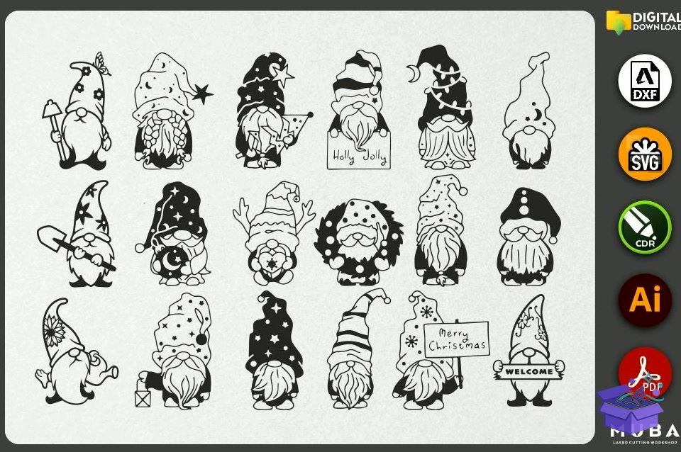 166 Pcs Yılbaşı Gnome SVG - Lazer Kesim ve Çizim Dosyası (SVG, DXF, EPS, PNG) - detaylı önizleme 3