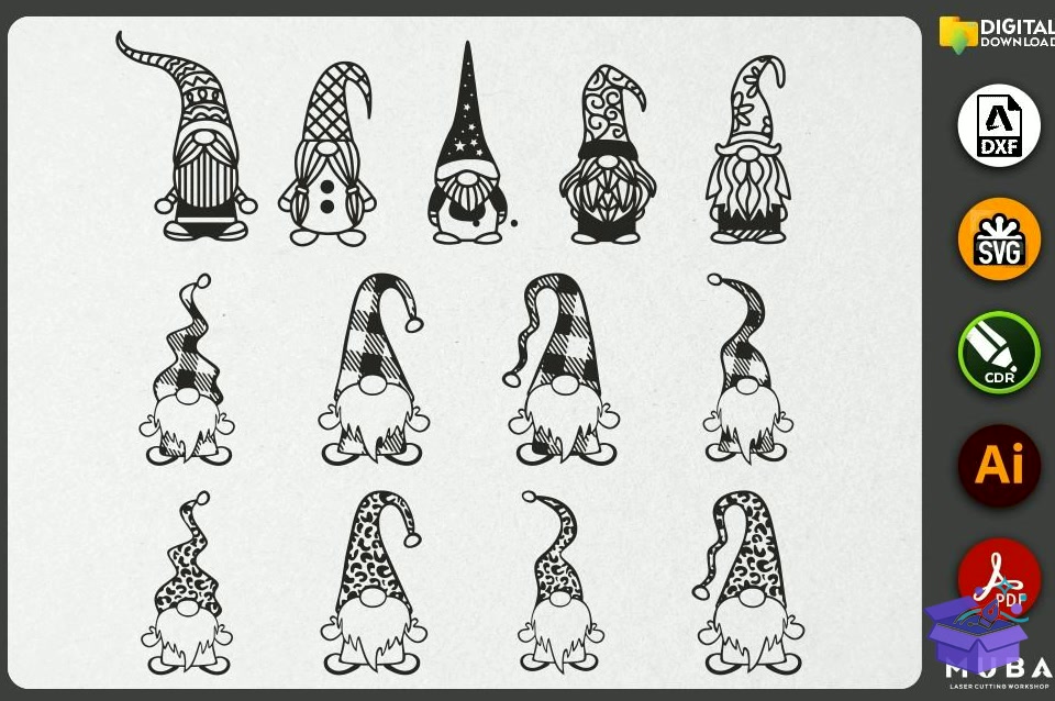 166 Pcs Yılbaşı Gnome SVG - Lazer Kesim ve Çizim Dosyası (SVG, DXF, EPS, PNG) - detaylı önizleme 4