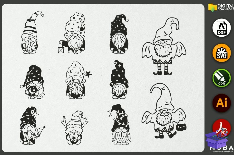 166 Pcs Yılbaşı Gnome SVG - Lazer Kesim ve Çizim Dosyası (SVG, DXF, EPS, PNG) - detaylı önizleme 5