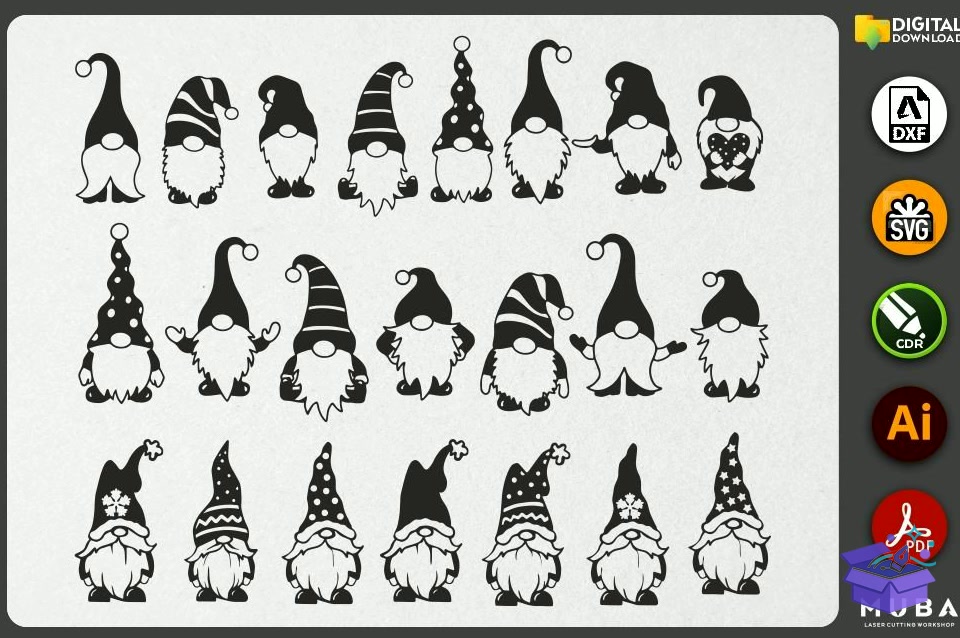 166 Pcs Yılbaşı Gnome SVG - Lazer Kesim ve Çizim Dosyası (SVG, DXF, EPS, PNG) - detaylı önizleme 6