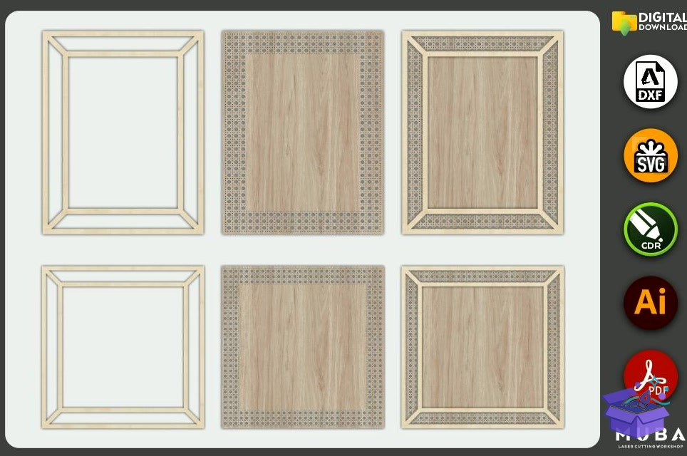 Lazer Kesim Photo Çerçeve SVG Rattan Çerçeve - Lazer Kesim ve Çizim Dosyası (SVG, DXF, EPS, PNG) - detaylı önizleme 2