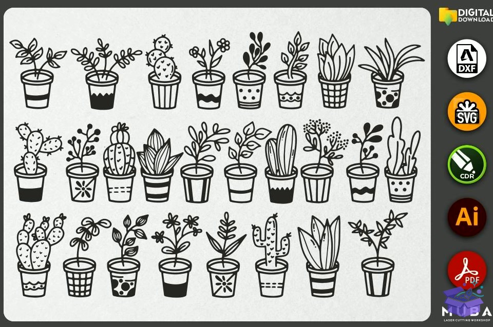 116 Pcs CACTUS SVG Succulent Svg - El İşi ve Kesim Dosyası (SVG, DXF, EPS, PNG) - detaylı önizleme 2
