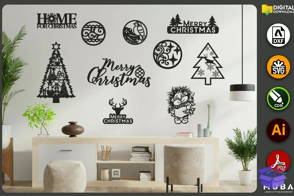 32 Pcs Yılbaşı Ağaç Süsü SVG - Lazer Kesim ve Çizim Dosyası (SVG, DXF, EPS, PNG) - detaylı önizleme 3