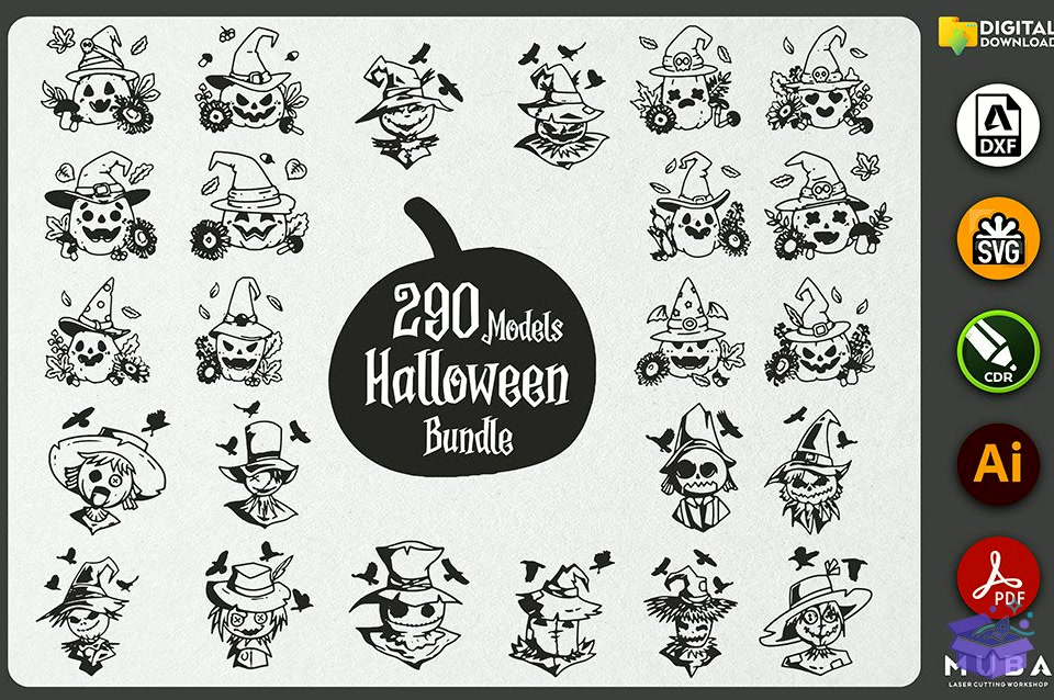 290 Pcs Cadılar Bayramı SVG - El İşi ve Kesim Dosyası (SVG, DXF, EPS, PNG) - Lazer Kesim Dosyaları İndir (DXF, SVG, EPS)