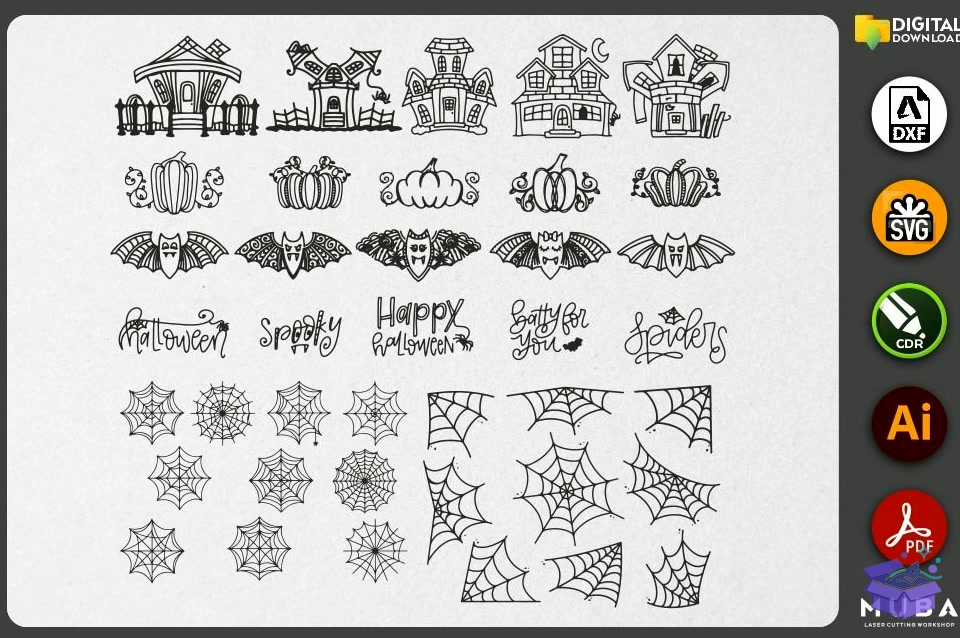 290 Pcs Cadılar Bayramı SVG - El İşi ve Kesim Dosyası (SVG, DXF, EPS, PNG) - detaylı önizleme 3