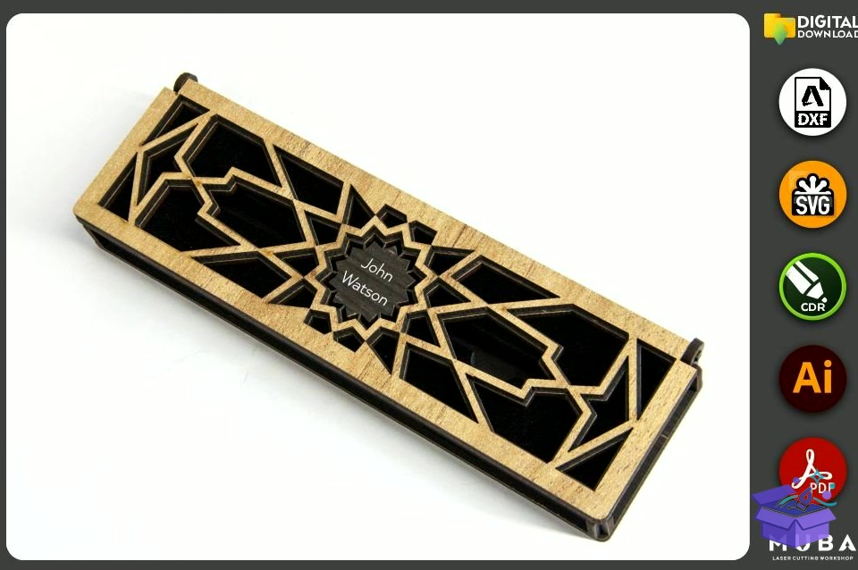 Ahşap Pen Kutu Gift Jewellery Kutu Svg - Lazer Kesim ve Çizim Dosyası (SVG, DXF, EPS, PNG) - detaylı önizleme 3