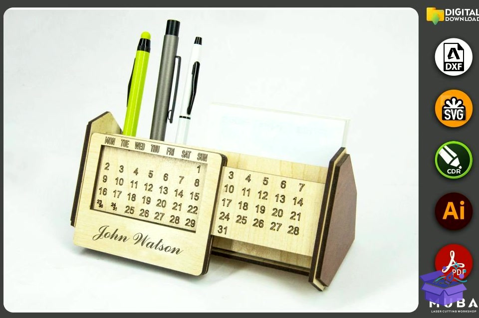 CALENDAR Masaüstü Kalemlik Laser Svg - Lazer Kesim ve Çizim Dosyası (SVG, DXF, EPS, PNG) - Lazer Kesim Dosyaları İndir (DXF, SVG, EPS)