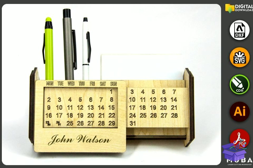 CALENDAR Masaüstü Kalemlik Laser Svg - Lazer Kesim ve Çizim Dosyası (SVG, DXF, EPS, PNG) - detaylı önizleme 5