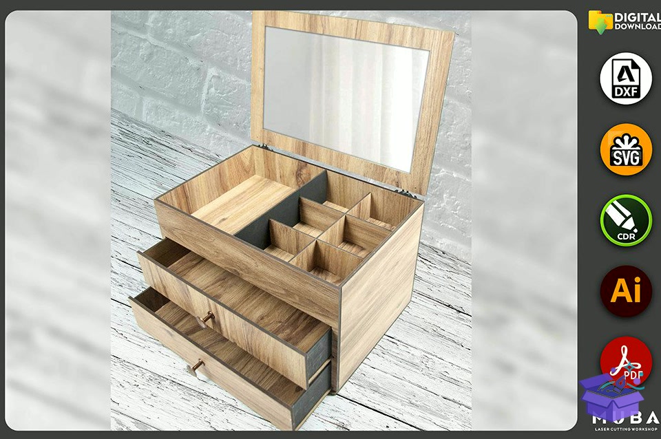 Keepsake Kutu Jewellery Organizer Svg - Lazer Kesim ve Çizim Dosyası (SVG, DXF, EPS, PNG) - Lazer Kesim Dosyaları İndir (DXF, SVG, EPS)