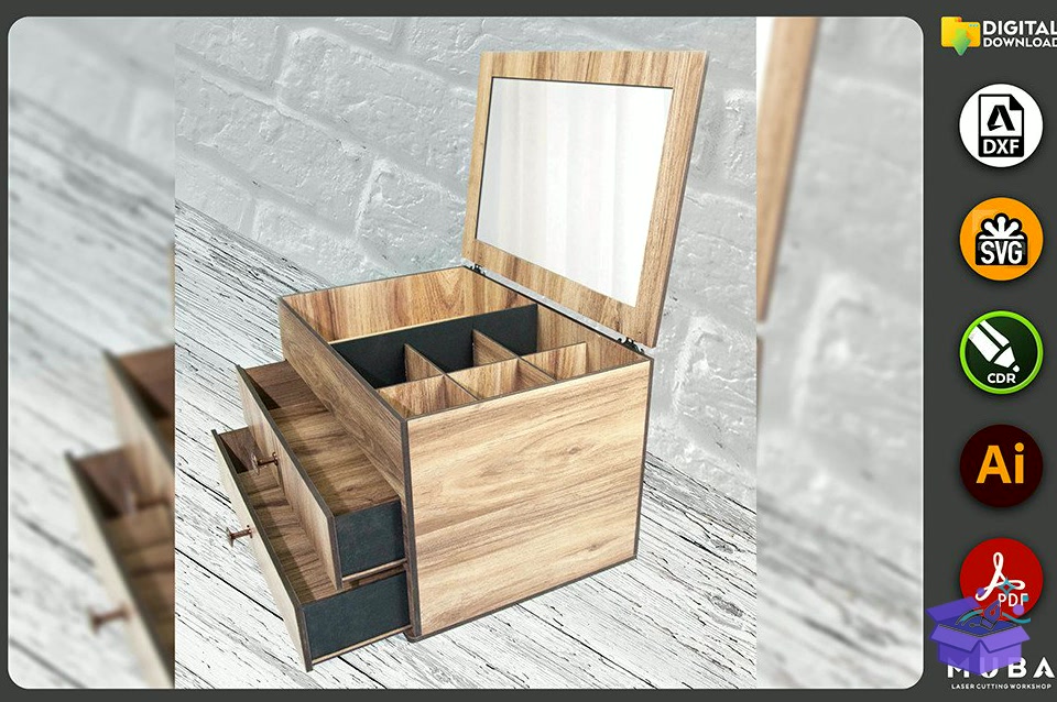 Keepsake Kutu Jewellery Organizer Svg - Lazer Kesim ve Çizim Dosyası (SVG, DXF, EPS, PNG) - detaylı önizleme 3