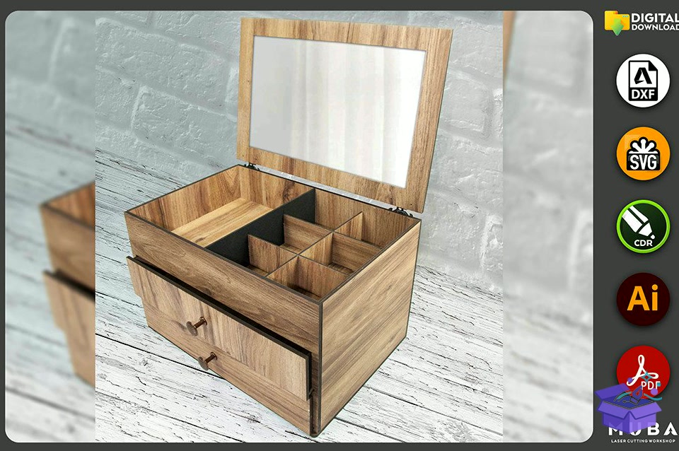 Keepsake Kutu Jewellery Organizer Svg - Lazer Kesim ve Çizim Dosyası (SVG, DXF, EPS, PNG) - detaylı önizleme 5
