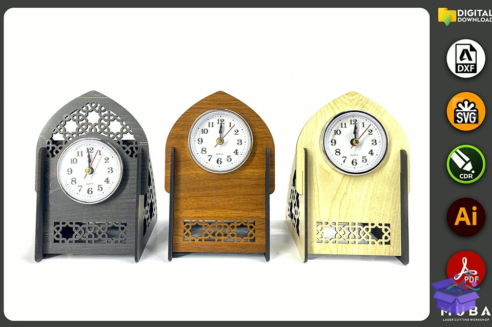 3 Models Desk Duvar Saati Office Product Svg - Lazer Kesim ve Çizim Dosyası (SVG, DXF, EPS, PNG) - detaylı önizleme 2