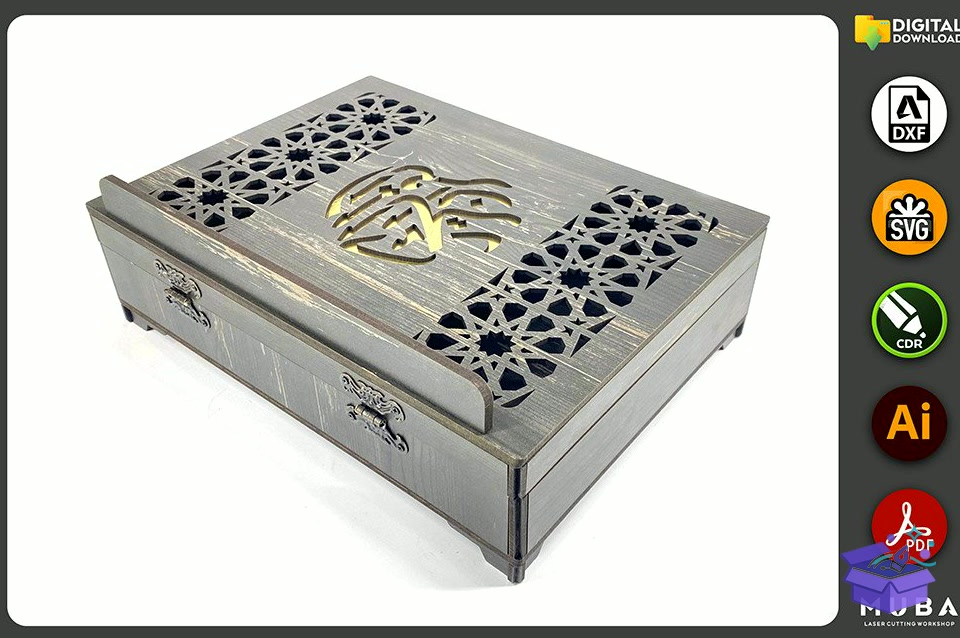Quran Kutu Tutucu Quran Stand SVG - Lazer Kesim ve Çizim Dosyası (SVG, DXF, EPS, PNG) - detaylı önizleme 4