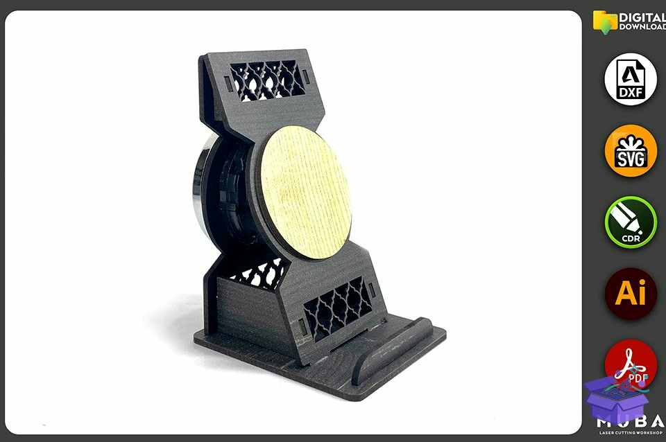 Telefon Standı With Duvar Saati Telefon Tutucu Svg - Lazer Kesim ve Çizim Dosyası (SVG, DXF, EPS, PNG) - detaylı önizleme 2