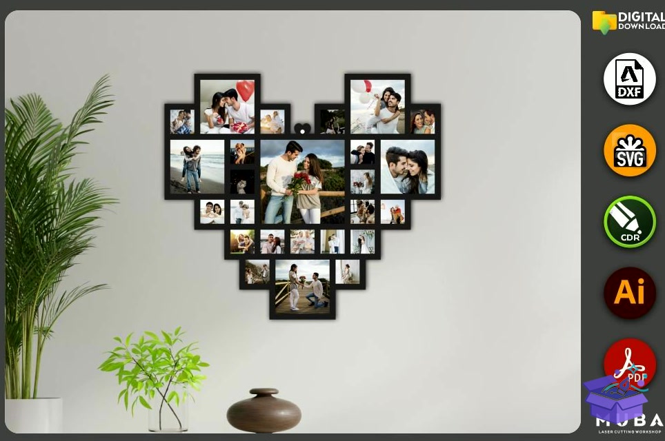 Kalp Temalı Photo Çerçeve Valentines Day Gift - Lazer Kesim ve Çizim Dosyası (SVG, DXF, EPS, PNG) - detaylı önizleme 3