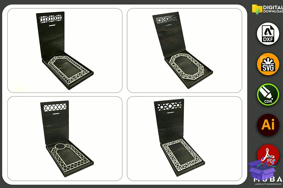 4 Models Boxed Award Plaque Stand Svg - Lazer Kesim ve Çizim Dosyası (SVG, DXF, EPS, PNG) - detaylı önizleme 3