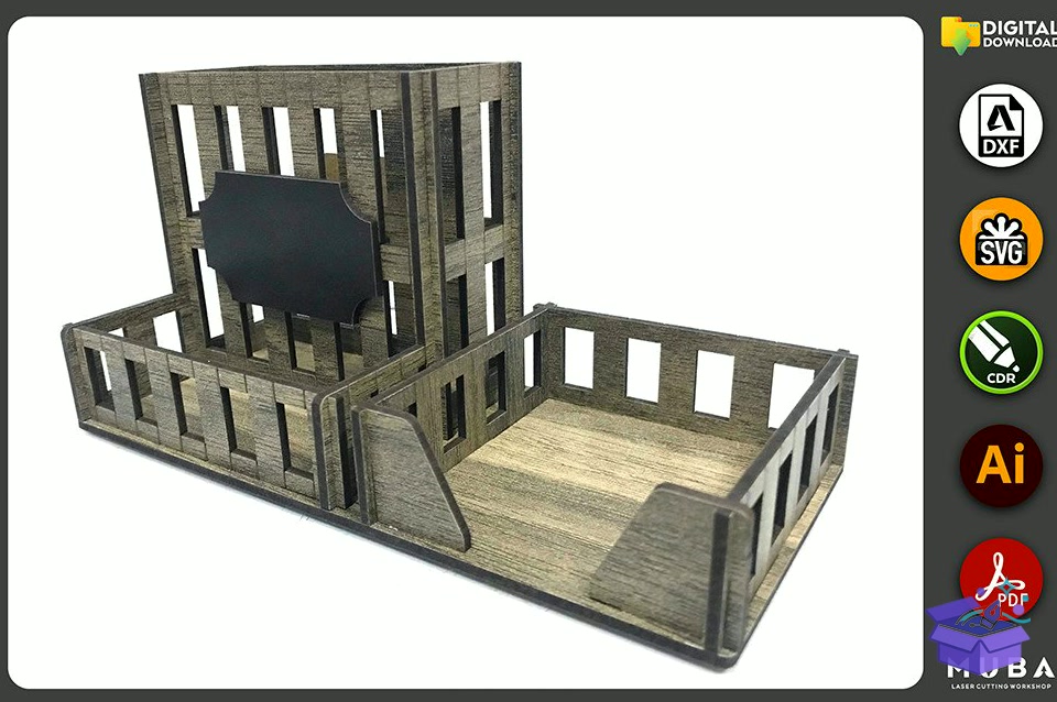 Lazer Kesim Pallet Masaüstü Kalemlik Svg - Lazer Kesim ve Çizim Dosyası (SVG, DXF, EPS, PNG) - detaylı önizleme 3