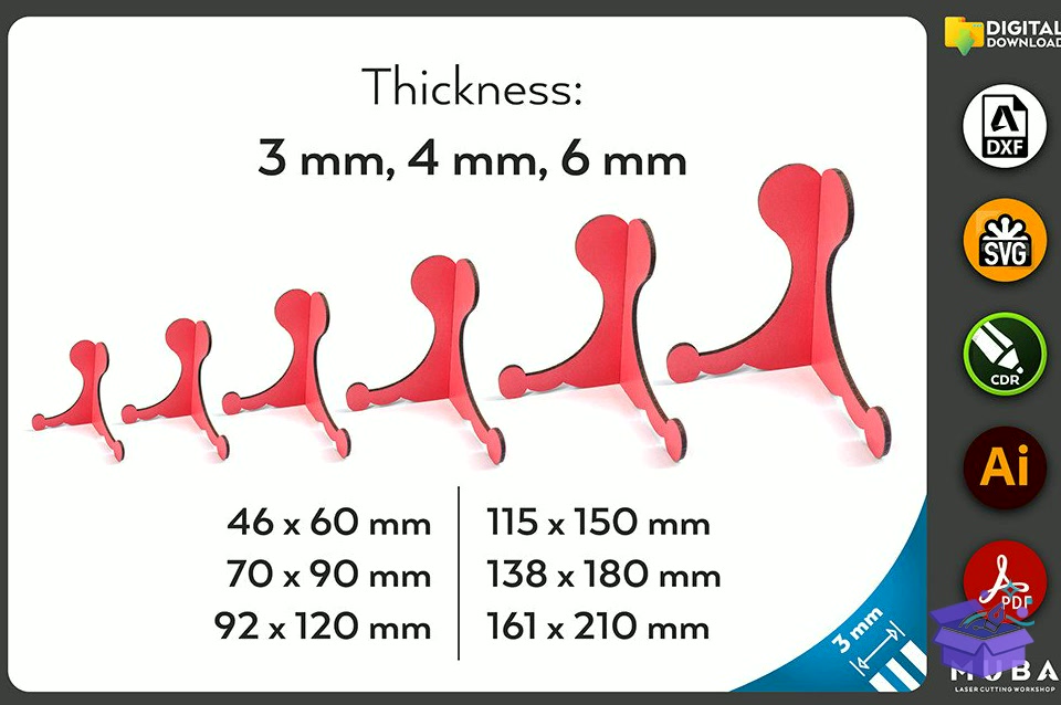 6 Sizes Easel Stand Photo Çerçeve Svg - Lazer Kesim ve Çizim Dosyası (SVG, DXF, EPS, PNG) - detaylı önizleme 3