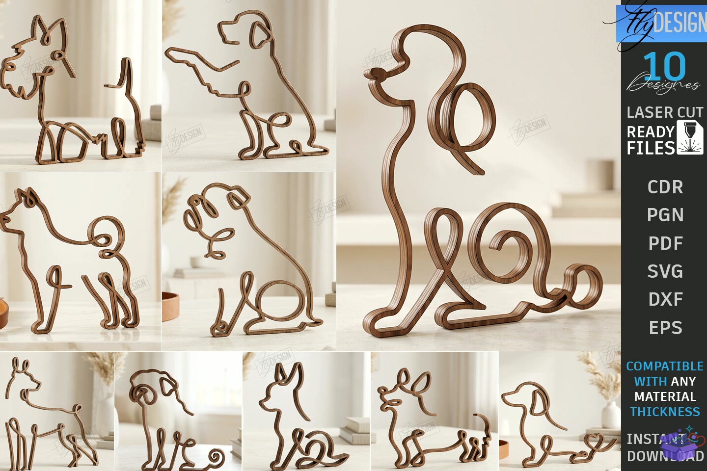 Ahşap One Line Köpek Art Lazer Kesim - 3D Baskı ve Model Dosyası (STL, OBJ, 3MF) - Lazer Kesim Dosyaları İndir (STL, OBJ, 3MF)