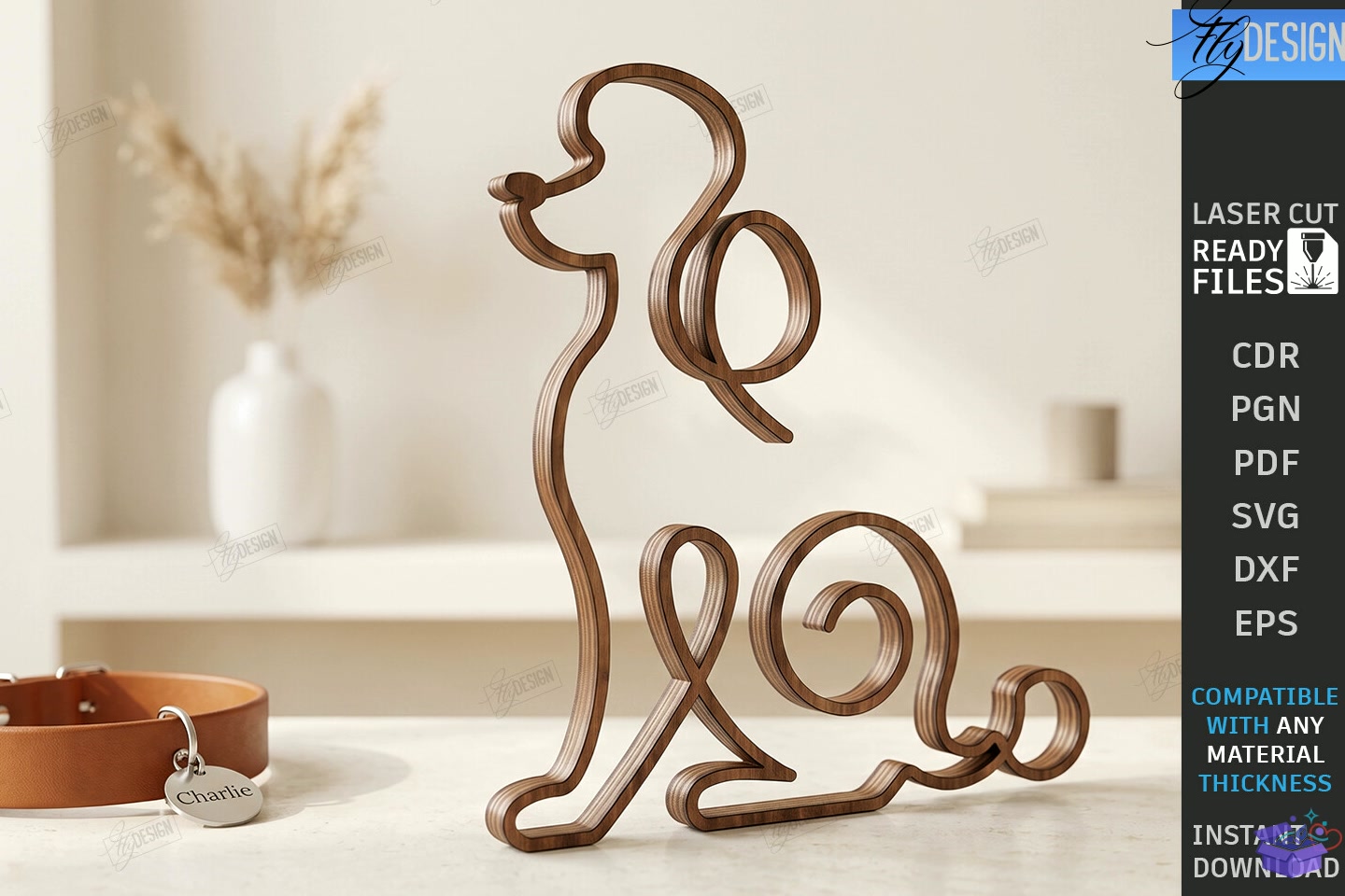 Ahşap One Line Köpek Art Lazer Kesim - 3D Baskı ve Model Dosyası (STL, OBJ, 3MF) - detaylı önizleme 3