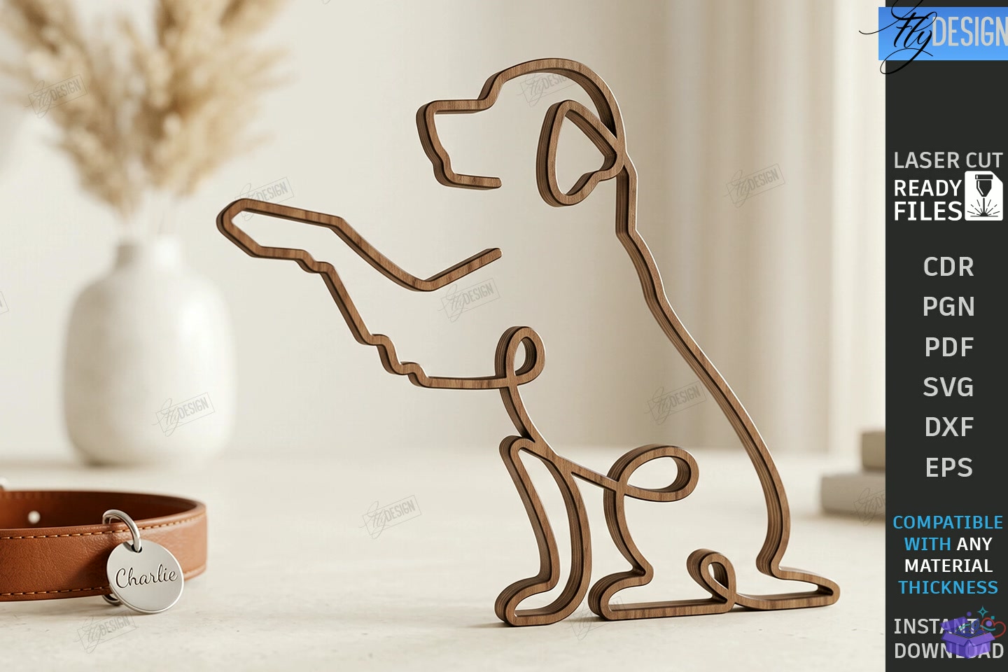 Ahşap One Line Köpek Art Lazer Kesim CNC - 3D Baskı ve Model Dosyası (STL, OBJ, 3MF) - Lazer Kesim Dosyaları İndir (STL, OBJ, 3MF)