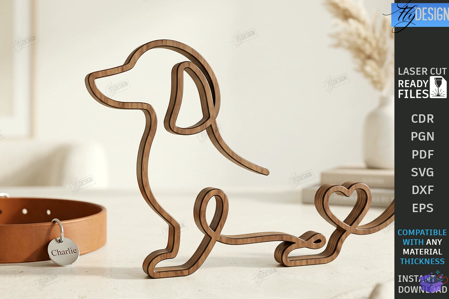 Ahşap One Line Köpek Art Lazer Kesim CNC - 3D Baskı ve Model Dosyası (STL, OBJ, 3MF) - detaylı önizleme 4