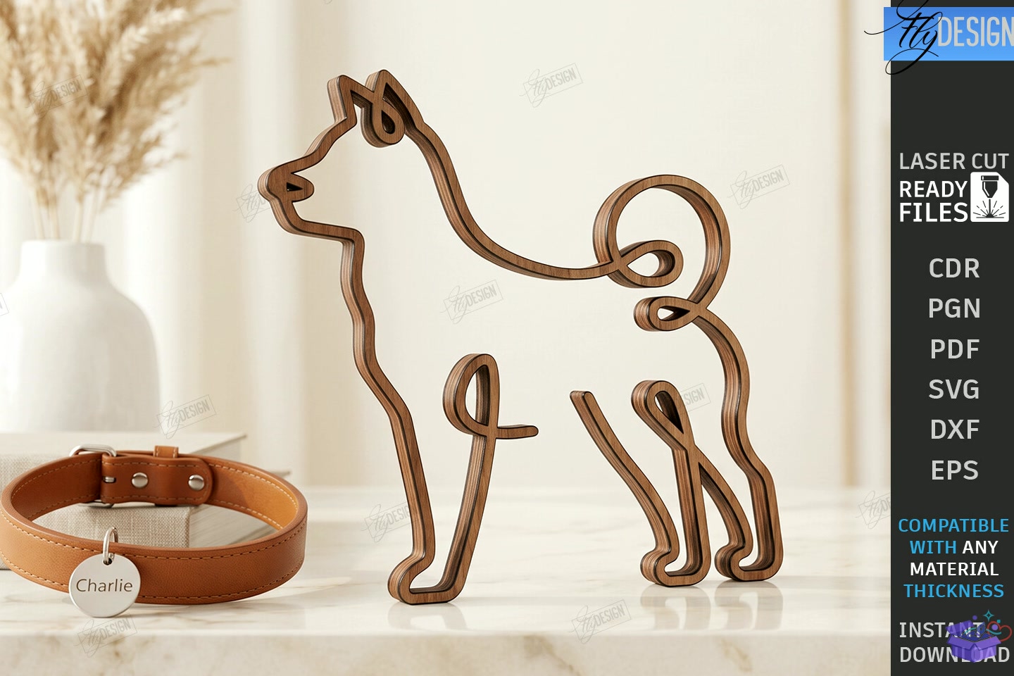 Ahşap One Line Köpek Art Lazer Kesim CNC - 3D Baskı ve Model Dosyası (STL, OBJ, 3MF) - detaylı önizleme 4