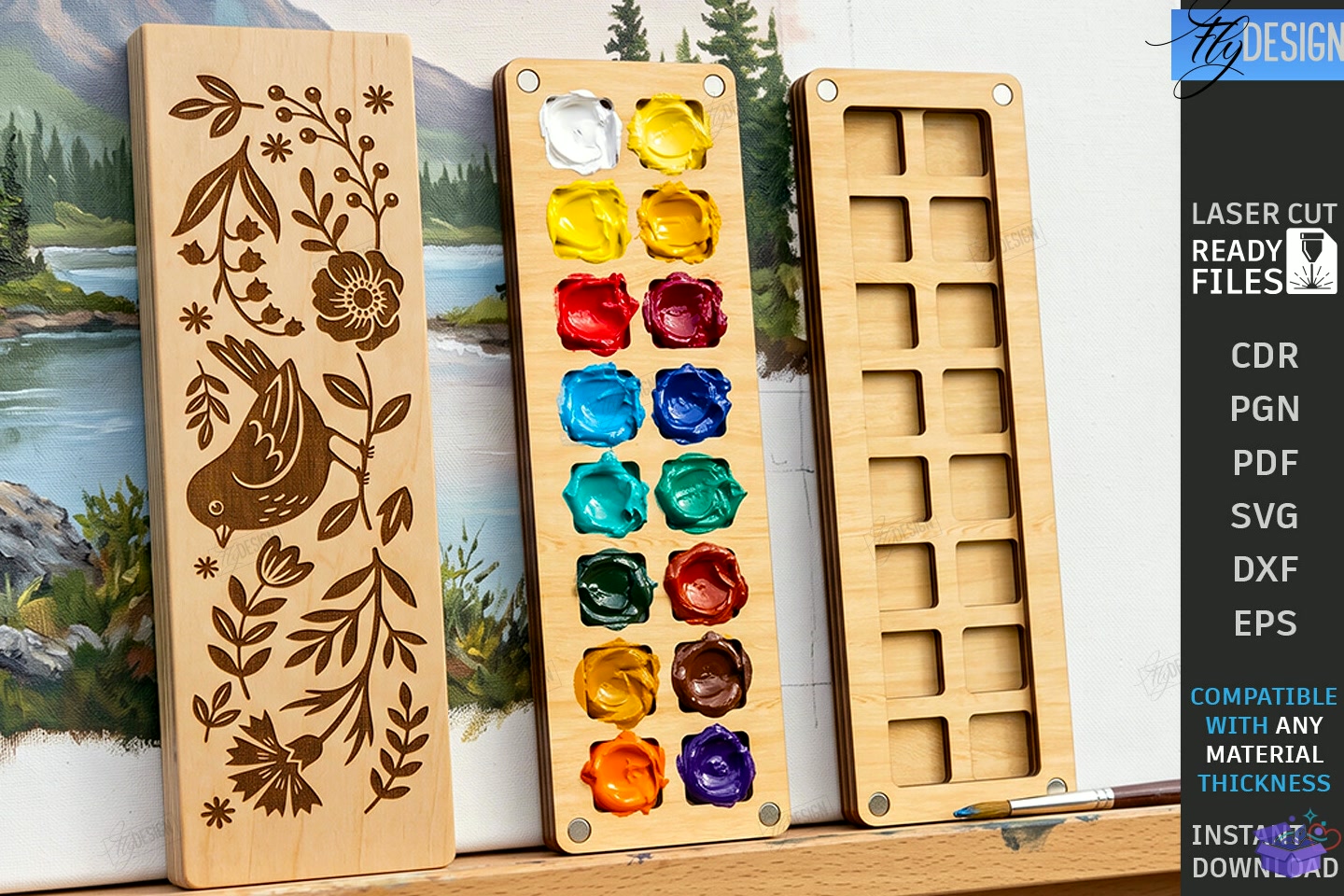 Mini Paint Palette Lazer Kesim CNC - 3D Baskı ve Model Dosyası (STL, OBJ, 3MF) - detaylı önizleme 4