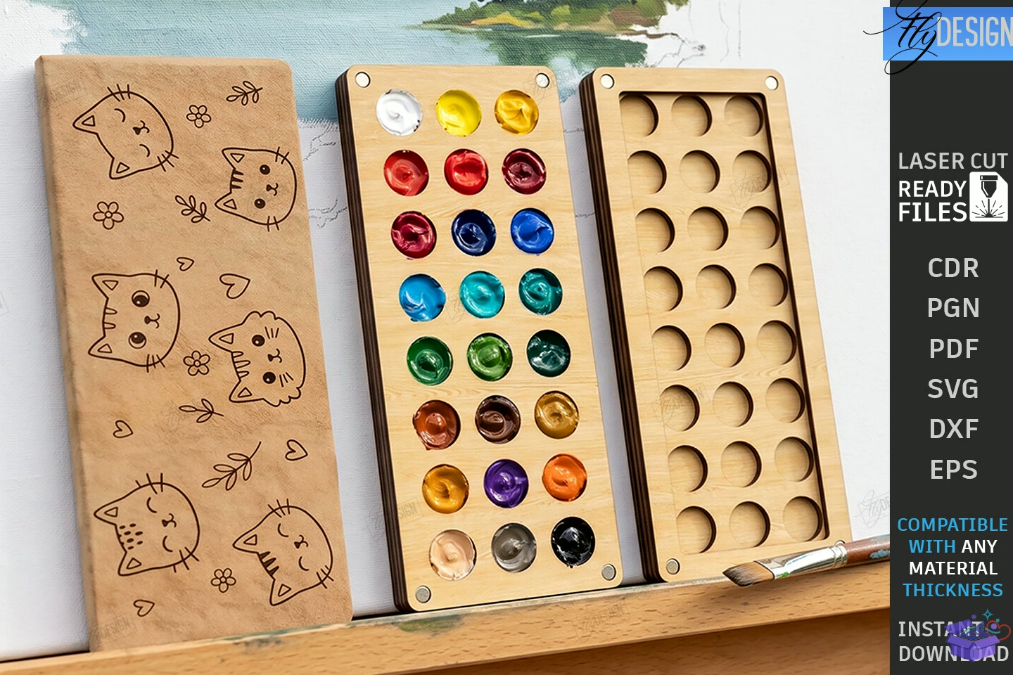 Mini Ahşap Paint Palette Lazer Kesim CNC - 3D Baskı ve Model Dosyası (STL, OBJ, 3MF) - detaylı önizleme 4