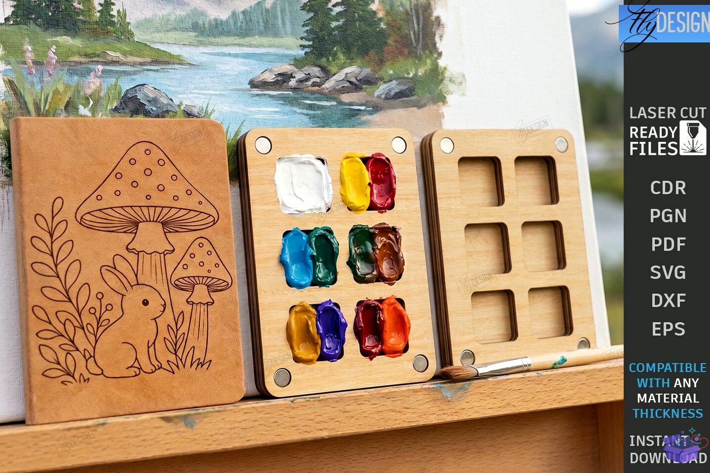 Mini Ahşap Paint Palette Lazer Kesim CNC - 3D Baskı ve Model Dosyası (STL, OBJ, 3MF) - Lazer Kesim Dosyaları İndir (STL, OBJ, 3MF)