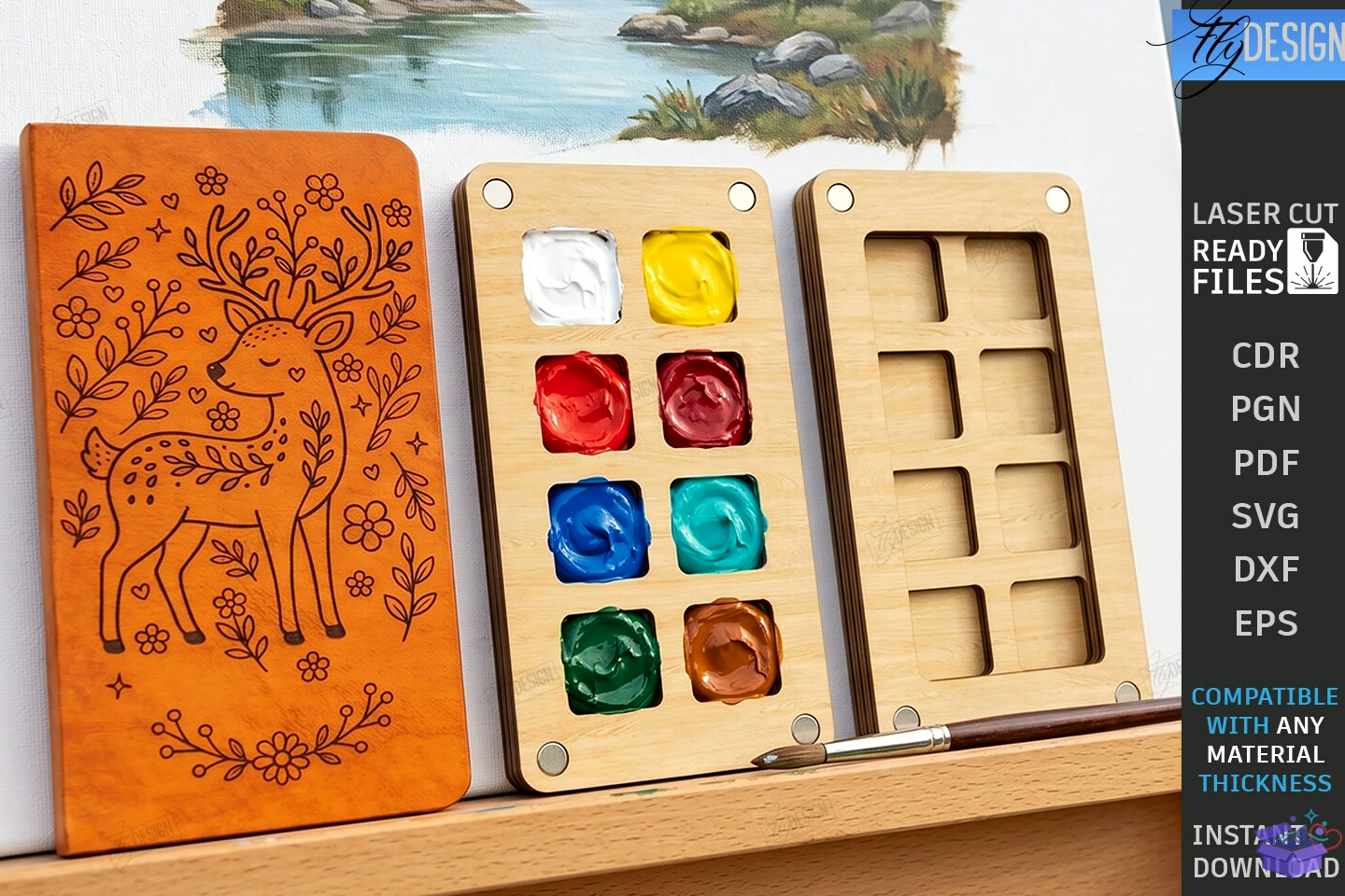 Mini Ahşap Paint Palette Lazer Kesim CNC - 3D Baskı ve Model Dosyası (STL, OBJ, 3MF) - Lazer Kesim Dosyaları İndir (STL, OBJ, 3MF)