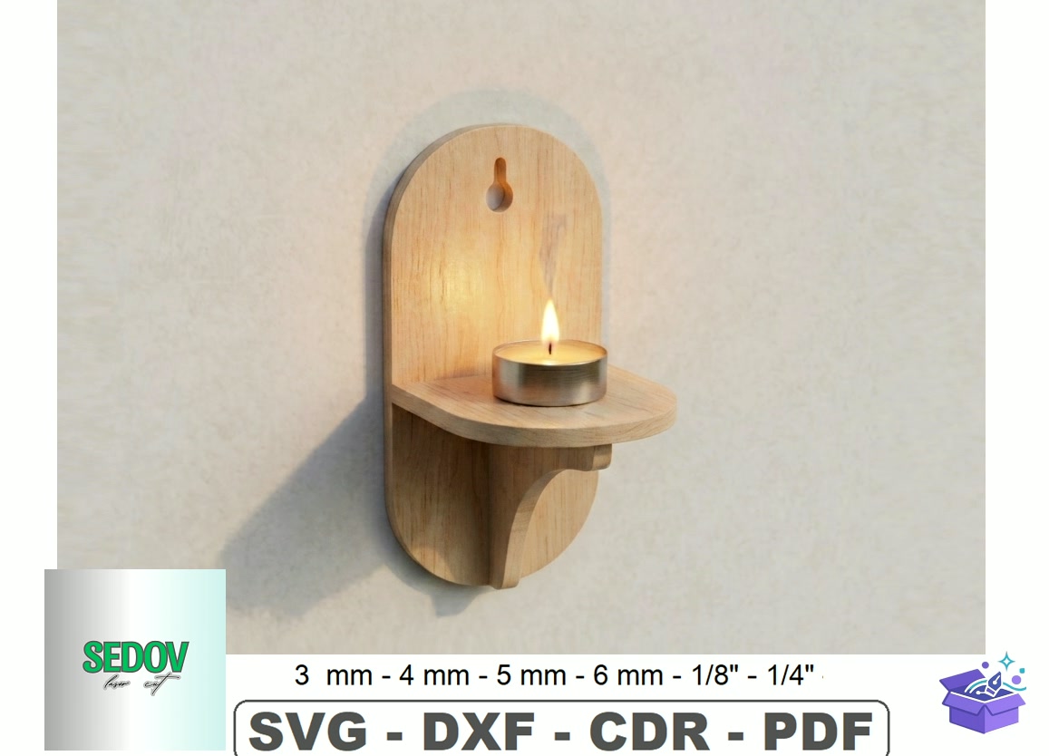 Lazer Kesim Small Floating Ahşap Duvar Rafı - Lazer Kesim ve Çizim Dosyası (SVG, DXF, EPS, PNG) - detaylı önizleme 4
