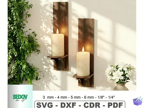 Lazer Kesim Ahşap Duvar Rafı Mumluk - 3D Baskı ve Model Dosyası (STL, OBJ, 3MF) - Lazer Kesim Dosyaları İndir (STL, OBJ, 3MF)