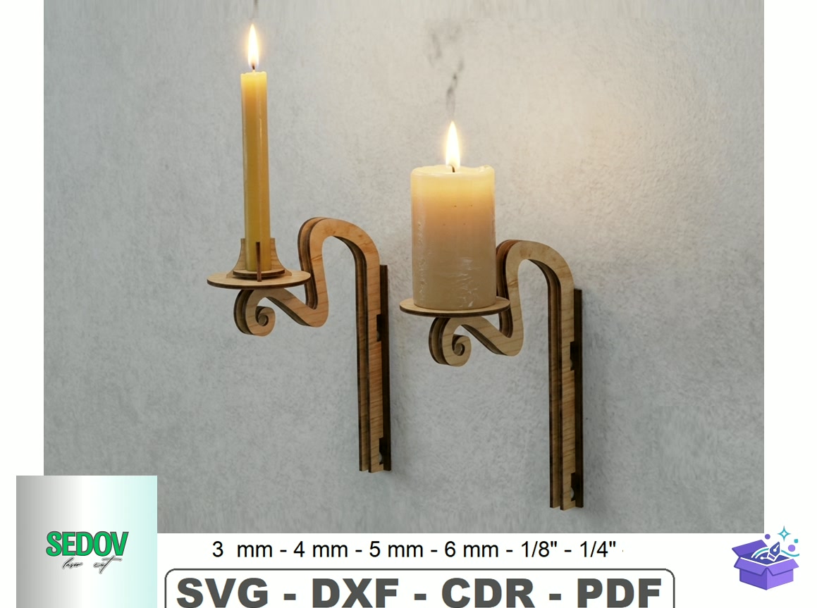 Lazer Kesim Wall Sconce Mumluk - Lazer Kesim ve Çizim Dosyası (SVG, DXF, EPS, PNG) - detaylı önizleme 4