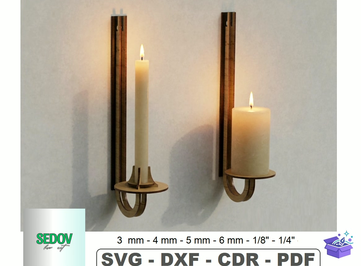Lazer Kesim Wall Sconce Mumluk - Lazer Kesim ve Çizim Dosyası (SVG, DXF, EPS, PNG) - detaylı önizleme 4
