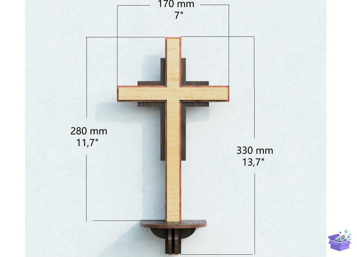 Lazer Kesim Ahşap Wall Cross Altar Duvar Rafı - 3D Baskı ve Model Dosyası (STL, OBJ, 3MF) - detaylı önizleme 2