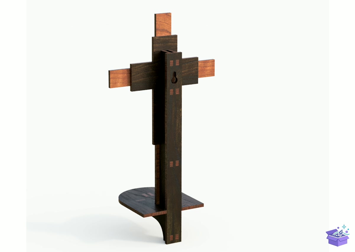 Lazer Kesim Ahşap Wall Cross Altar Duvar Rafı - 3D Baskı ve Model Dosyası (STL, OBJ, 3MF) - detaylı önizleme 3