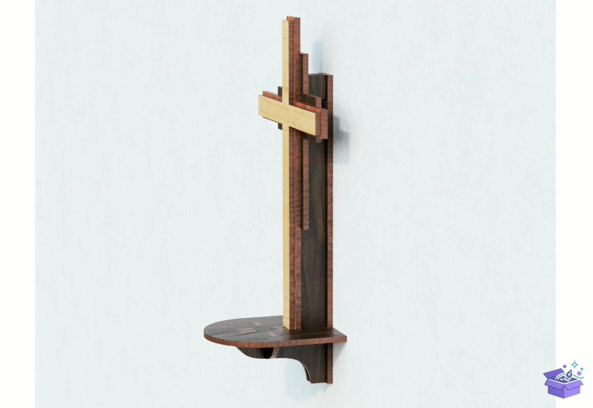 Lazer Kesim Ahşap Wall Cross Altar Duvar Rafı - 3D Baskı ve Model Dosyası (STL, OBJ, 3MF) - detaylı önizleme 4