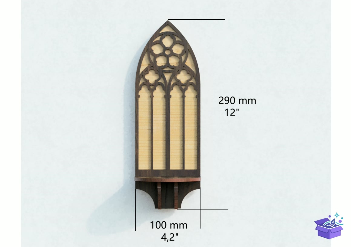 Lazer Kesim Gothic Arch Candle Sconce - Lazer Kesim ve Çizim Dosyası (SVG, DXF, EPS, PNG) - detaylı önizleme 2