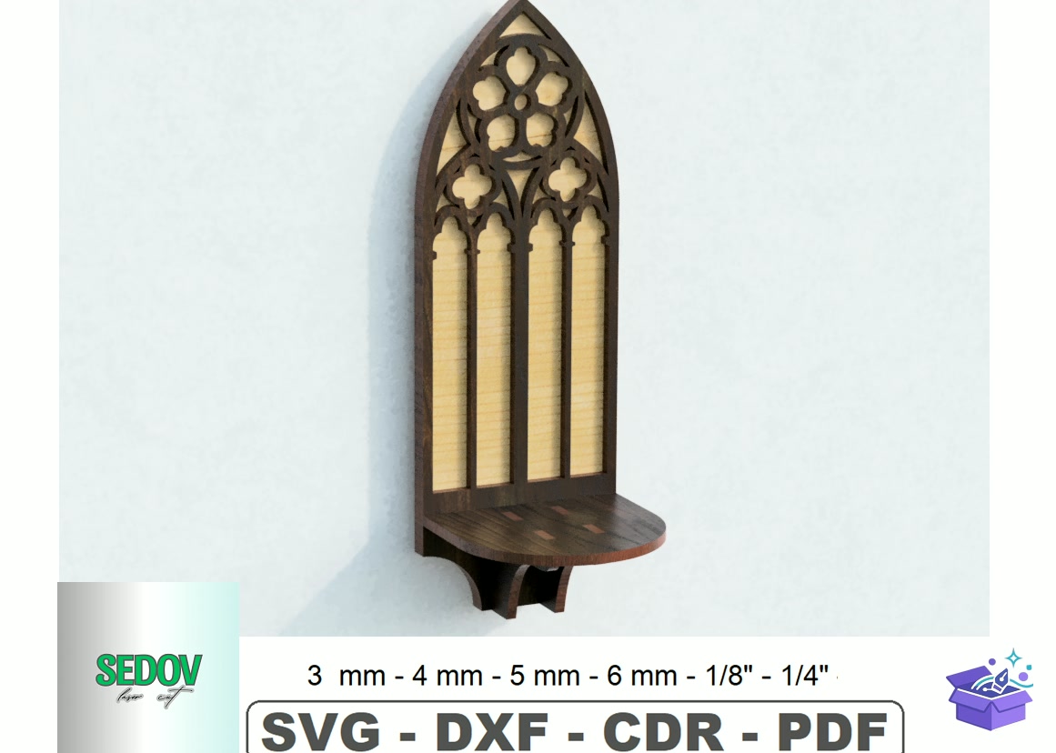Lazer Kesim Gothic Arch Candle Sconce - Lazer Kesim ve Çizim Dosyası (SVG, DXF, EPS, PNG) - detaylı önizleme 5