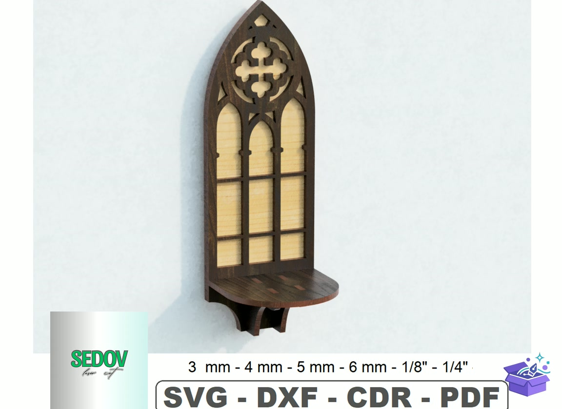 Wall Mumluk Lazer Kesim Duvar Rafı Altar - Lazer Kesim ve Çizim Dosyası (SVG, DXF, EPS, PNG) - Lazer Kesim Dosyaları İndir (DXF, SVG, EPS)