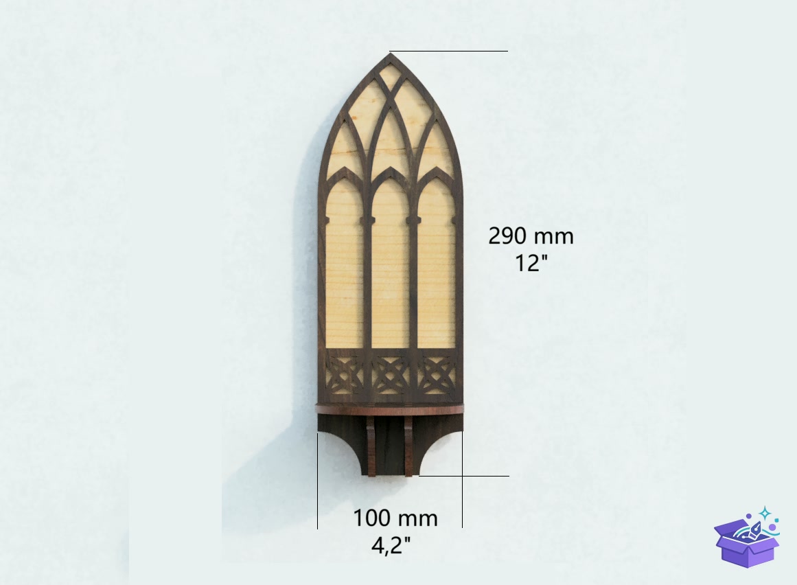 Lazer Kesim Cathedral Arch Floating Duvar Rafı - Lazer Kesim ve Çizim Dosyası (SVG, DXF, EPS, PNG) - detaylı önizleme 2